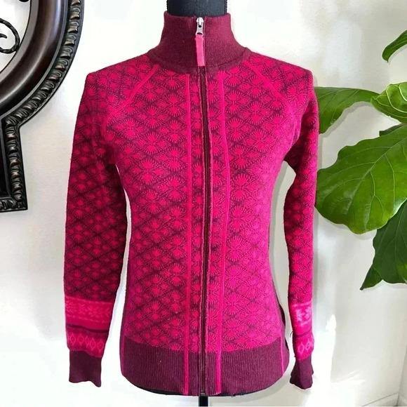 Athleta Sweaters - ATHLETA Women’s Full Zip Mock Turtleneck Sweater Jumper Burgundy Fuchsia Small